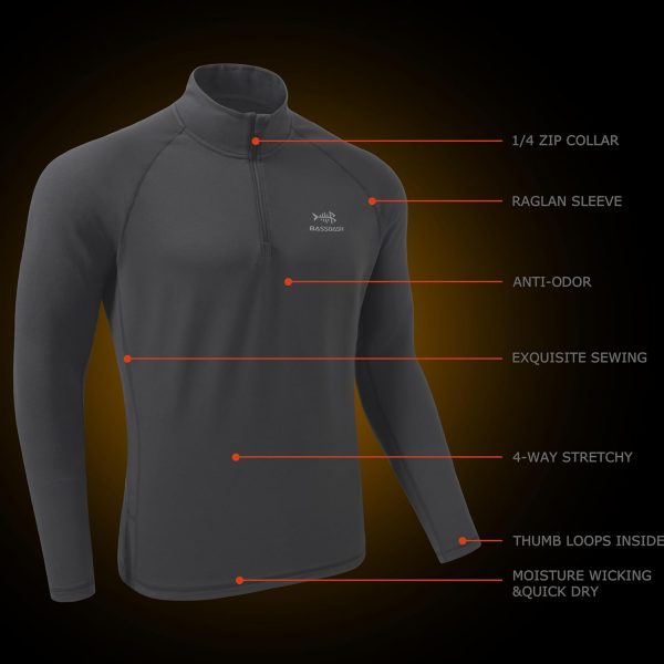 BASSDASH Men’s Midweight Thermal Base Layer 1/4 Zip Pullover Shirt ...