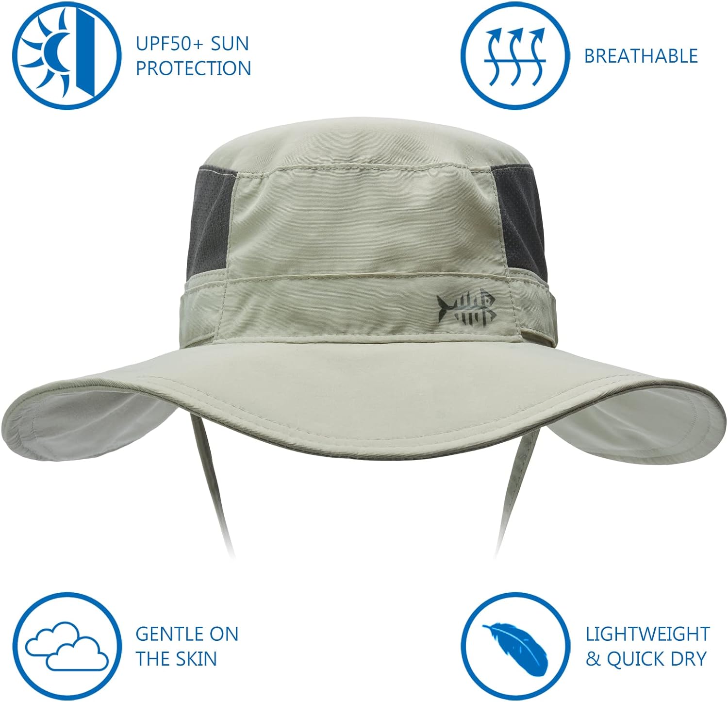 BASSDASH UPF 50+ Sun Fishing Hat Water Resistant with Detachable Neck ...